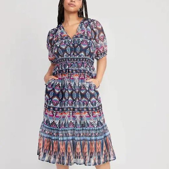 NWT Old Navy Waist-Defined V-Neck Midi Dress for Women - Picture 1 of 5